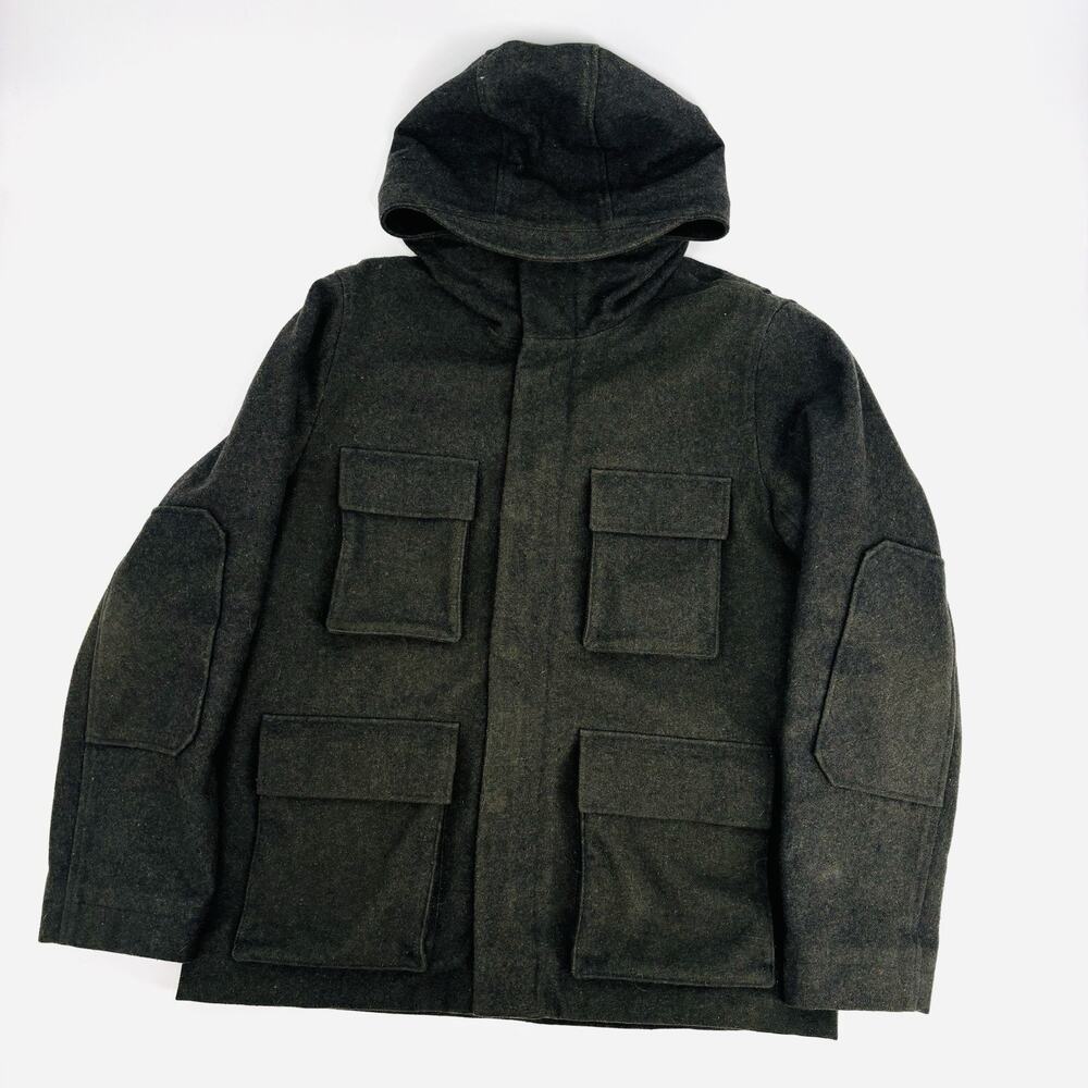 Gap Wool Parka Jacket Mens Large Lined Zip Hoodie Green Heavyweight Winter Coat